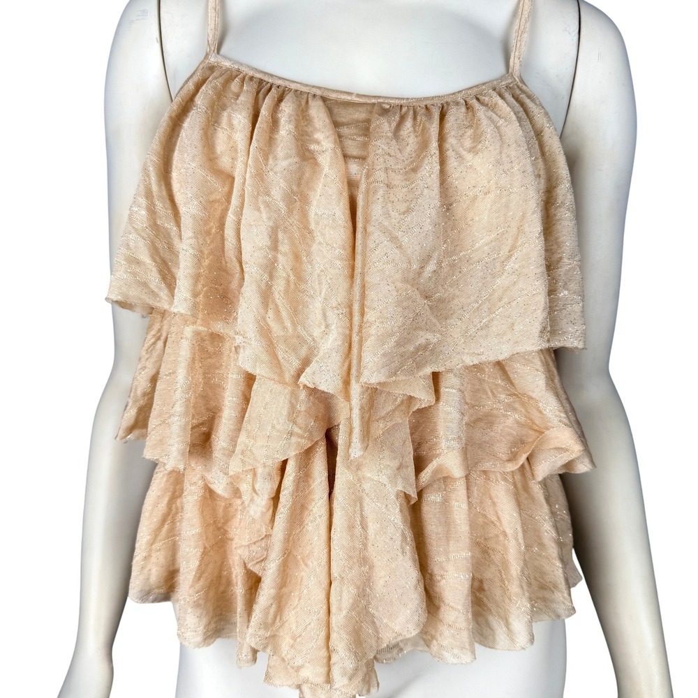 Vintage Y2K‎ Charlotte Russe XS Tiered Ruffle Cami Top Metallic Beige 90s 2000s